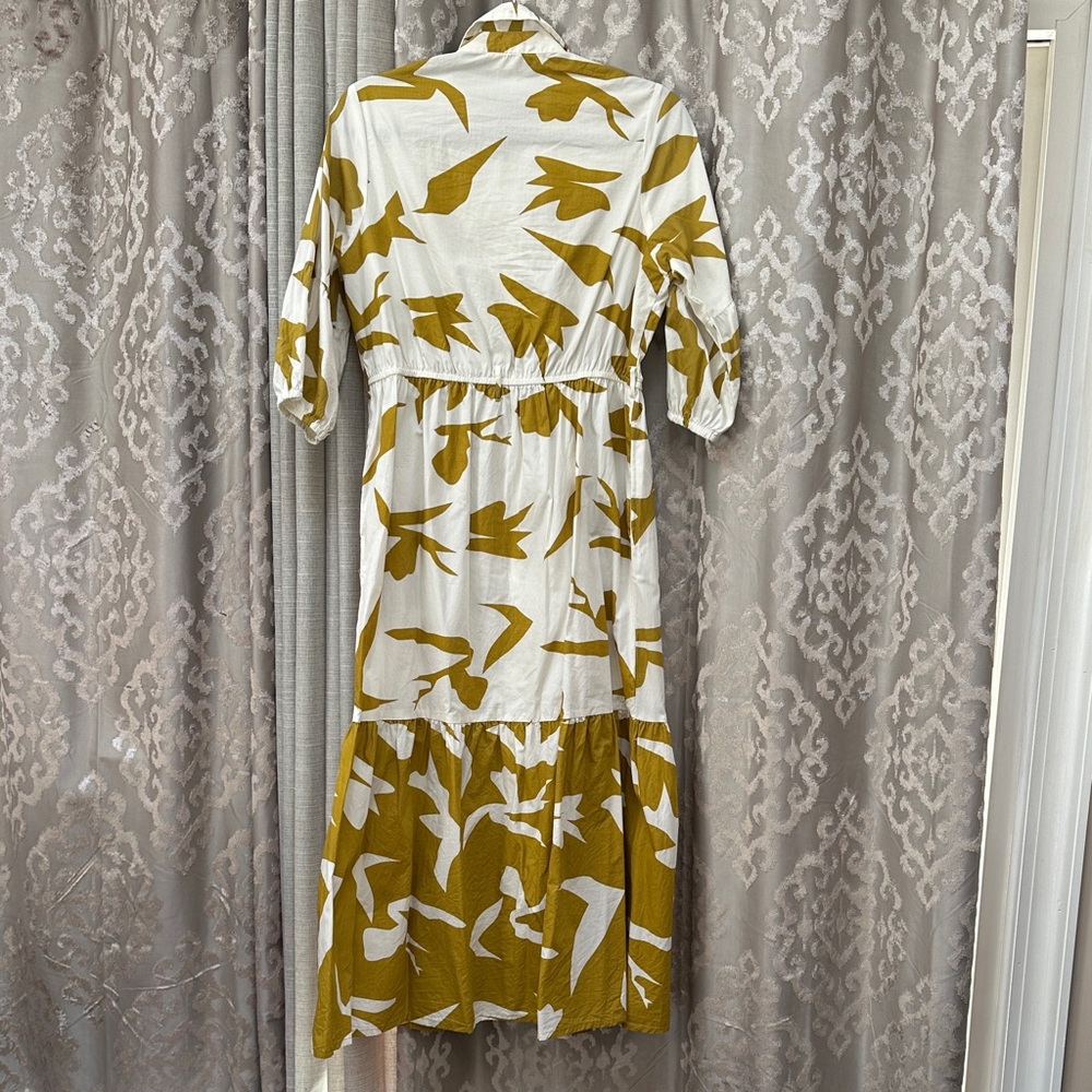 Naoo Floral White and Gold Button-Down Cotton Short Sleeve Dress Size Large - Picture 7 of 7